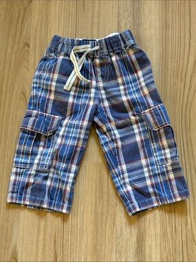 Mini Boden Plaid Cargo Pants Blue Red White Boys 18-24M